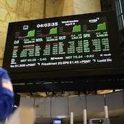 Un tableau montre des indices à la Bourse de New York.